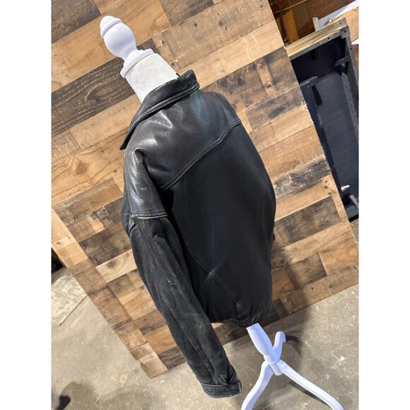 I.O.U Black Leather Bomber Jacket - Mens Size L - Picture 7 of 8